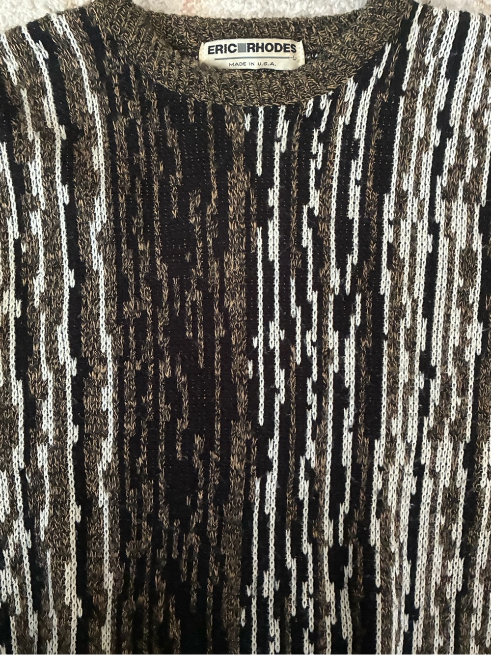 Eric Rhodes Vintage Men's Textured Knit Sweater Brown Cream Geometric Size L - Picture 3 of 8